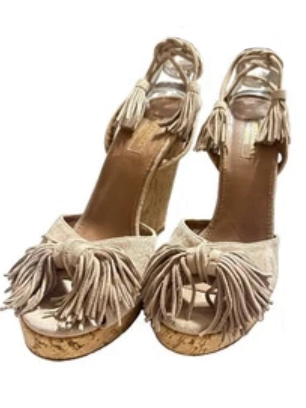 Wild One Cork Wedge Sandals Cream Leather Strappy Buckle Women’s EU 39